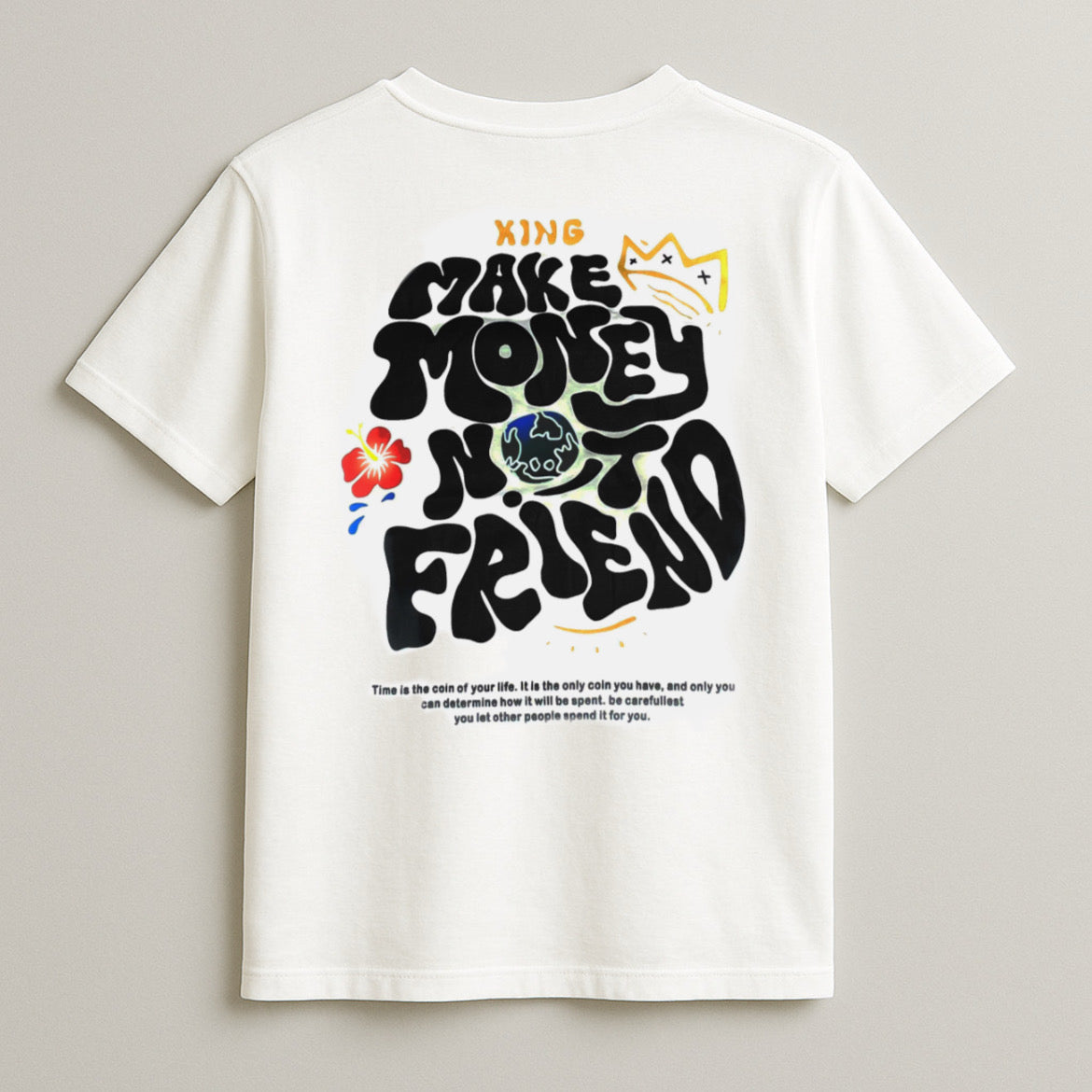 White “Make Money” Graphic T-Shirt – Bold & Motivational Style