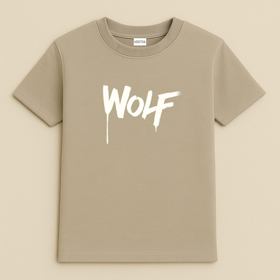 Beige "Wolf" Graphic T-Shirt – Bold Spirit, Soft Comfort