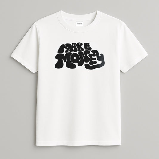 White “Make Money” Graphic T-Shirt – Bold &amp; Motivational Style