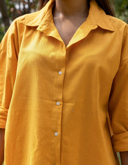 Olive Green Cotton Flex V-Neck Tunic Top for Women