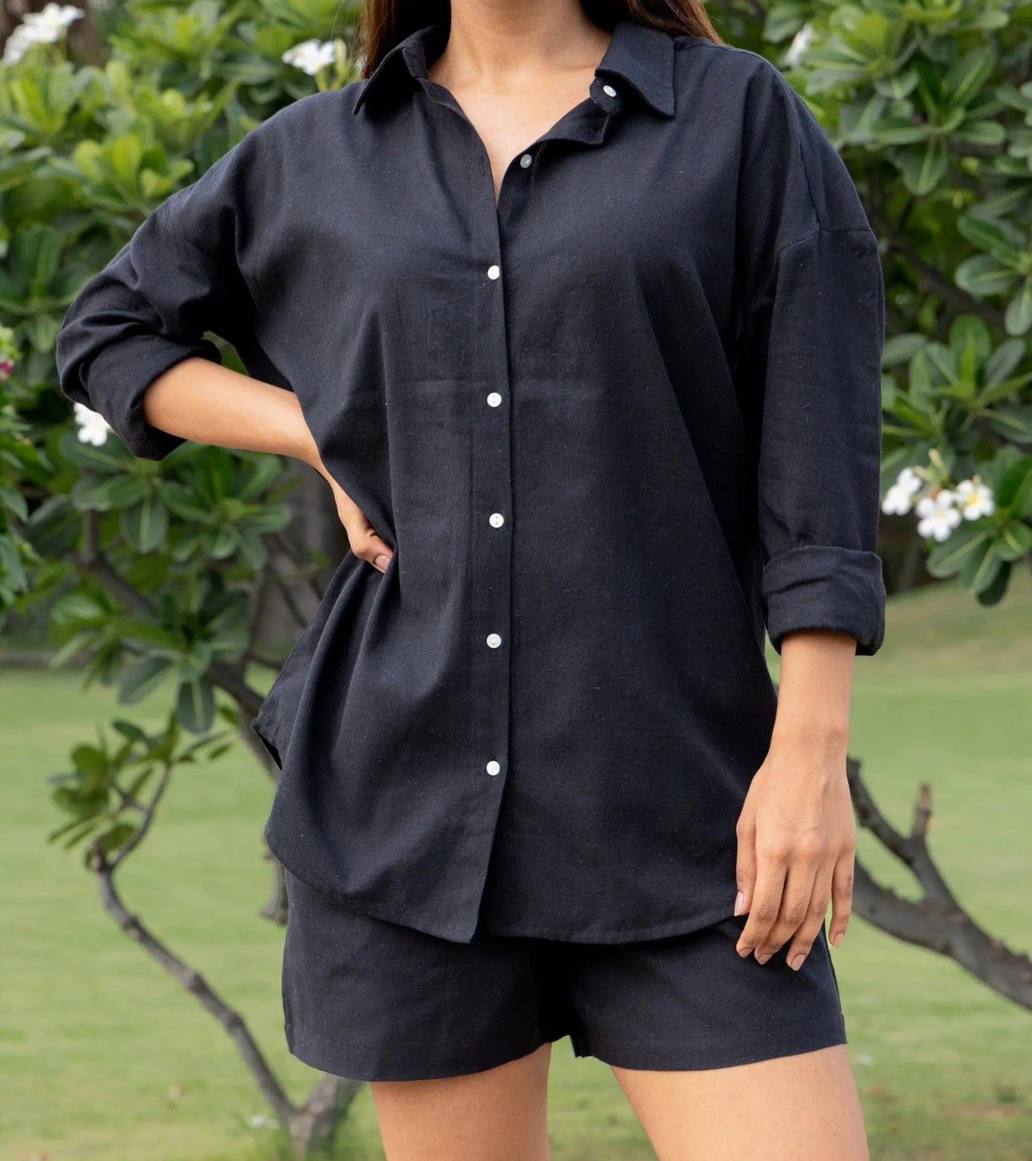 Olive Green Cotton Flex V-Neck Tunic Top for Women