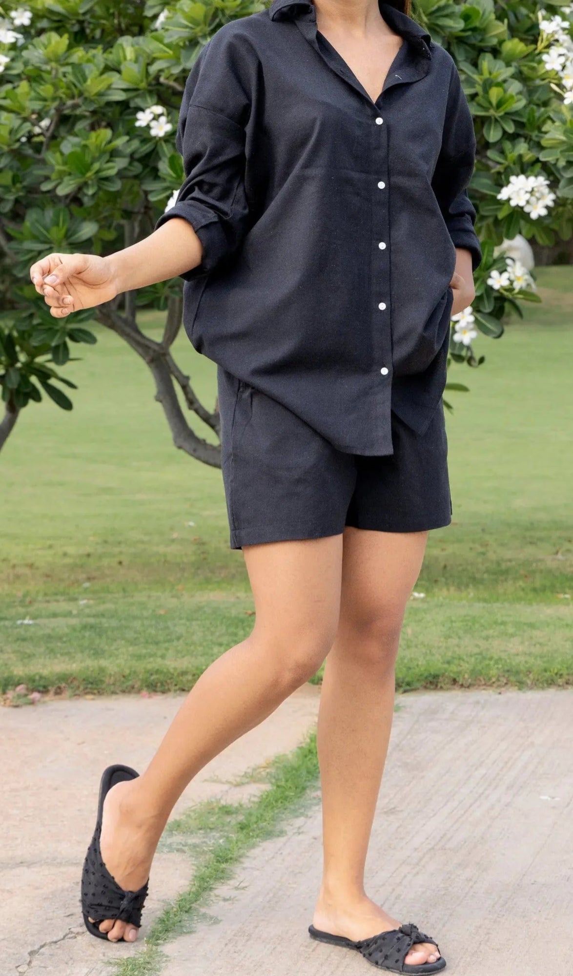 Olive Green Cotton Flex V-Neck Tunic Top for Women