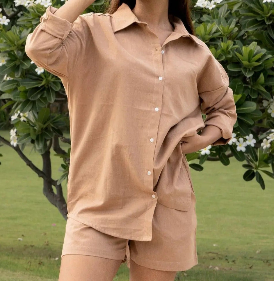 Olive Green Cotton Flex V-Neck Tunic Top for Women