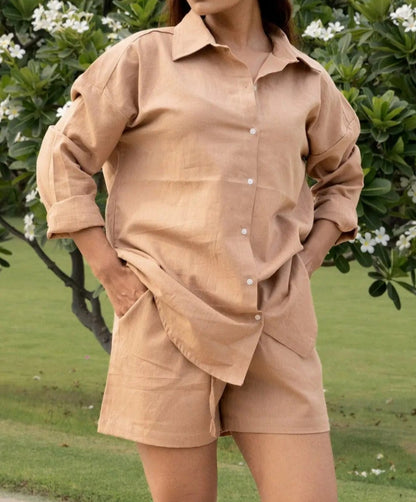 Olive Green Cotton Flex V-Neck Tunic Top for Women