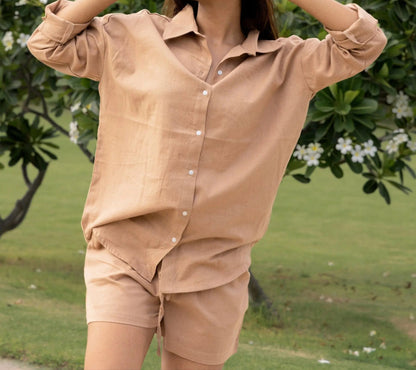 Olive Green Cotton Flex V-Neck Tunic Top for Women