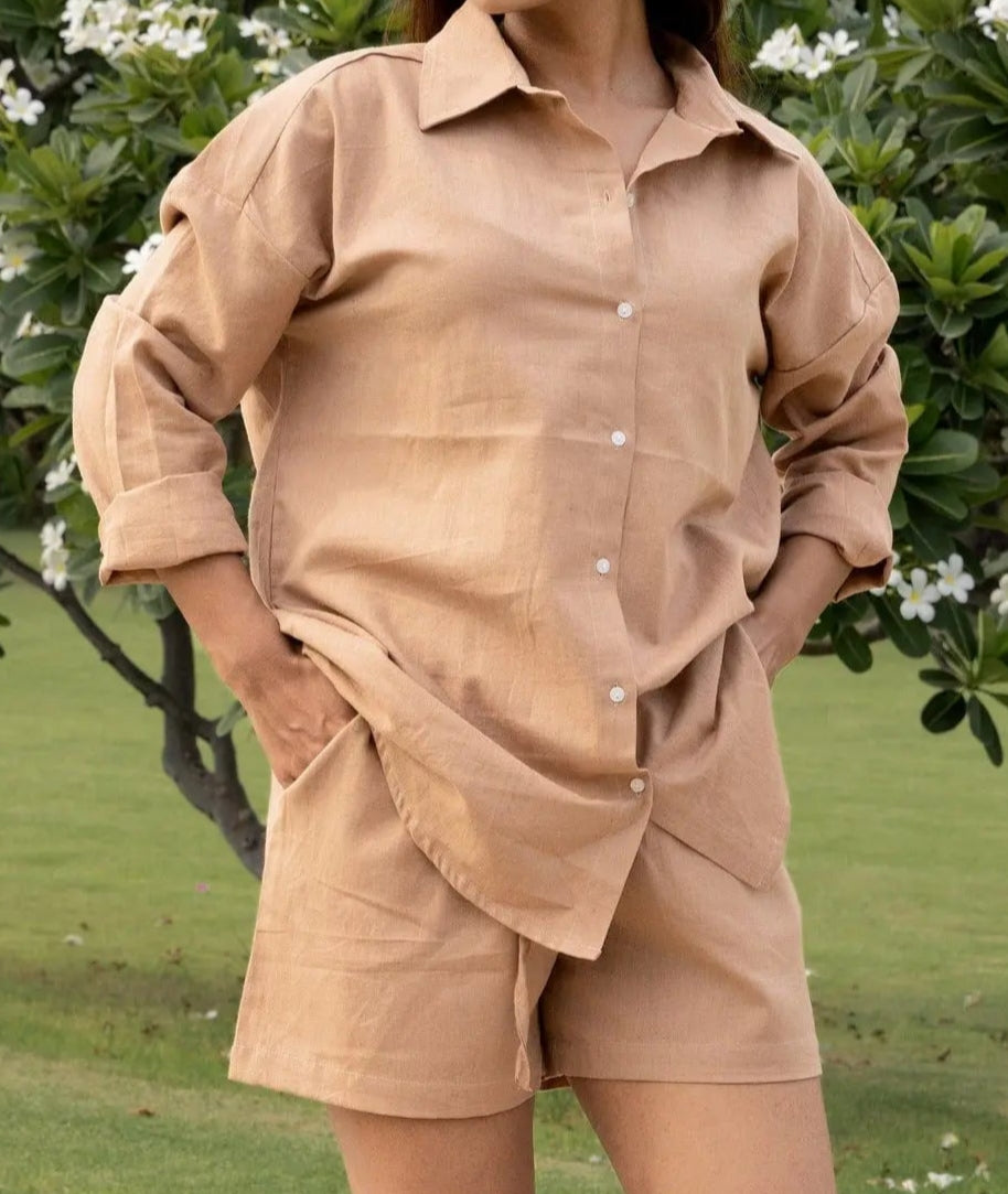 Olive Green Cotton Flex V-Neck Tunic Top for Women