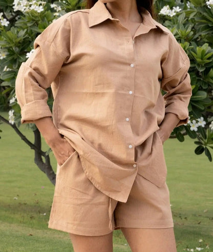 Olive Green Cotton Flex V-Neck Tunic Top for Women