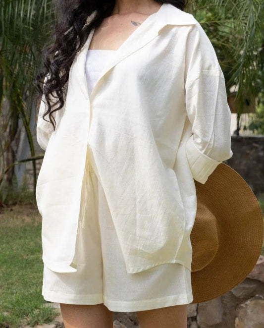 Olive Green Cotton Flex V-Neck Tunic Top for Women