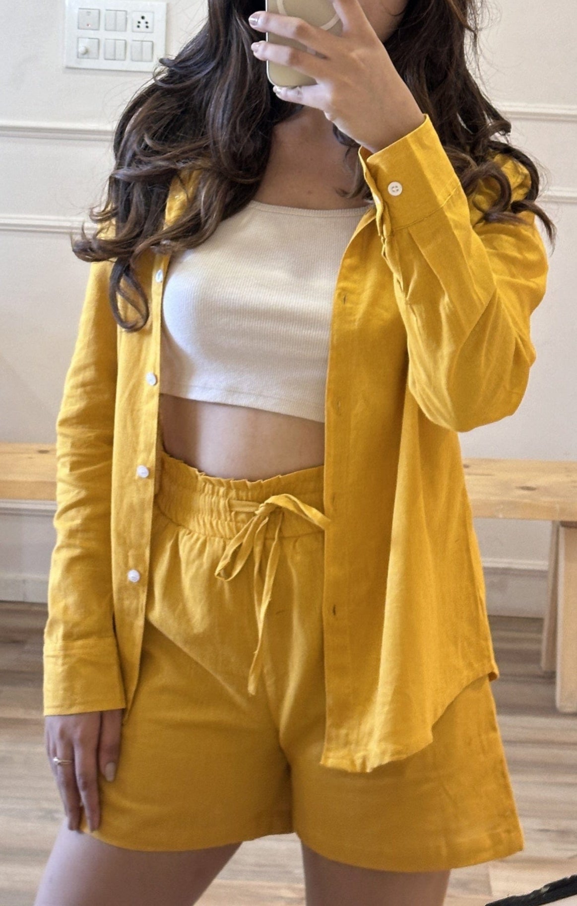 Olive Green Cotton Flex V-Neck Tunic Top for Women