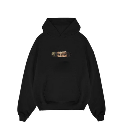 Premium Mona Lisa Eyes Embroidery Black Unisex Hoodie | Oversized Artistic Streetwear Sweatshirt
