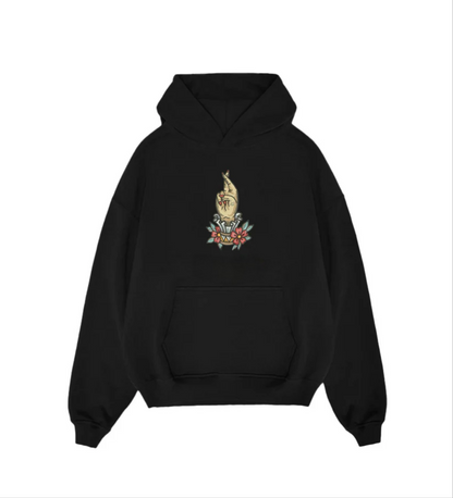 Iconic Mona Lisa Eyes Embroidery Black Unisex Hoodie | Minimalist Artistic Streetwear