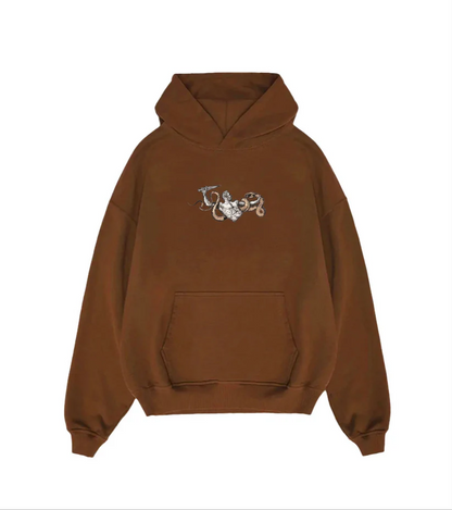 Reaper & Serpent Embroidered Black Unisex Hoodie | Oversized Gothic Streetwear