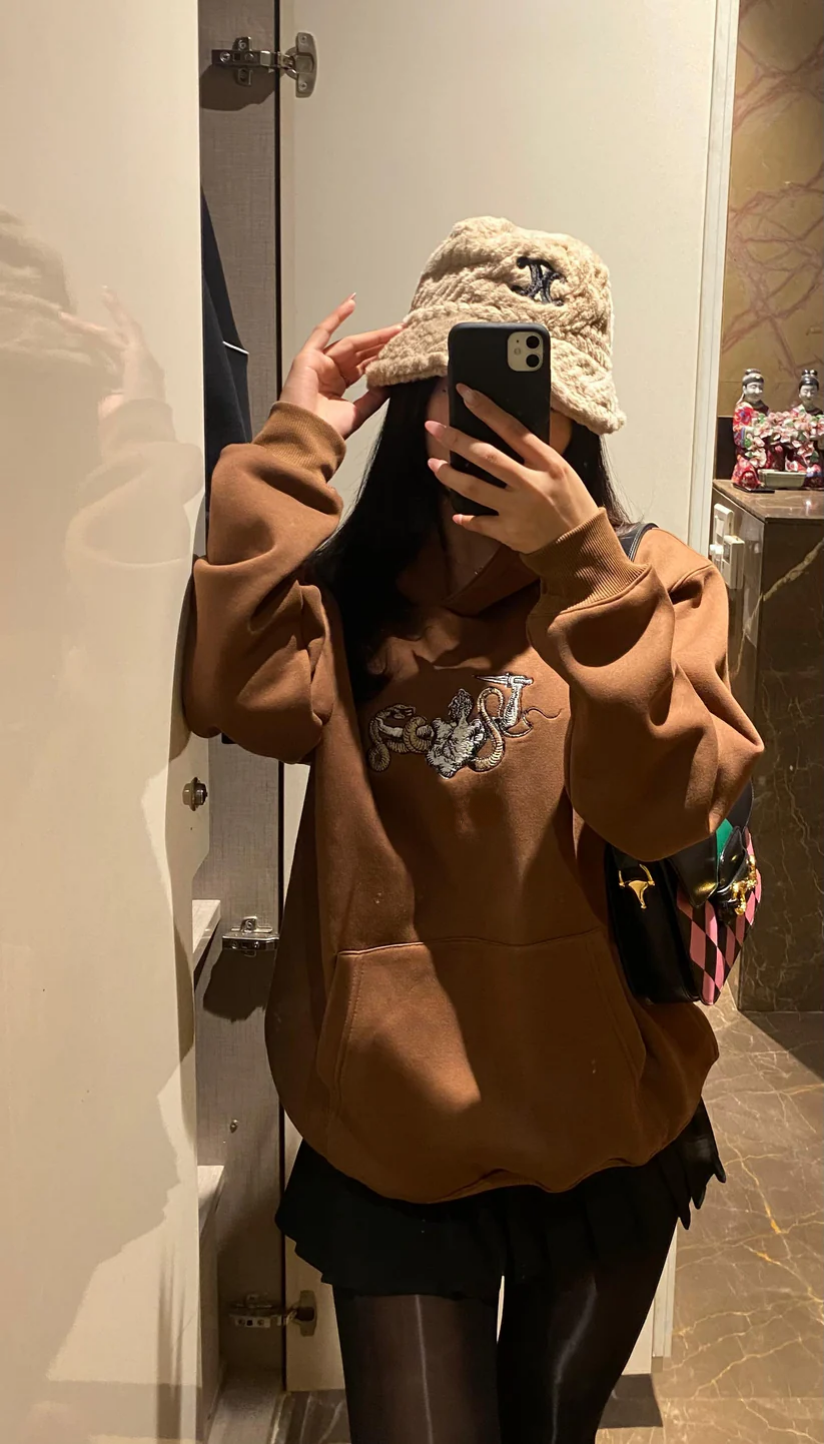 Reaper & Serpent Embroidered Black Unisex Hoodie | Oversized Gothic Streetwear