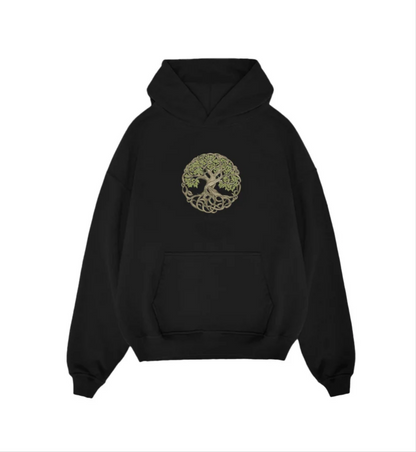 Celtic Tree of Life Embroidered Olive Green Unisex Hoodie | Yggdrasil Nature Sweatshirt