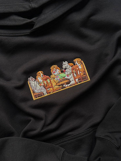 Premium Canine Card Game Embroidery Hoodie | Oversized Dog Lover Gift Sweatshirt