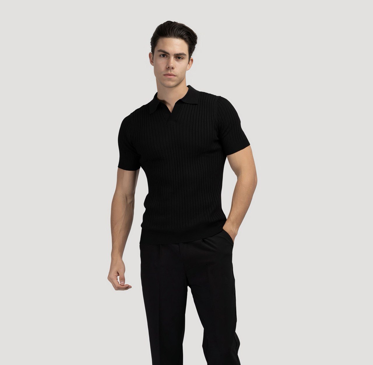 Krritra's Ribbed Knitted White Polo T-Shirt