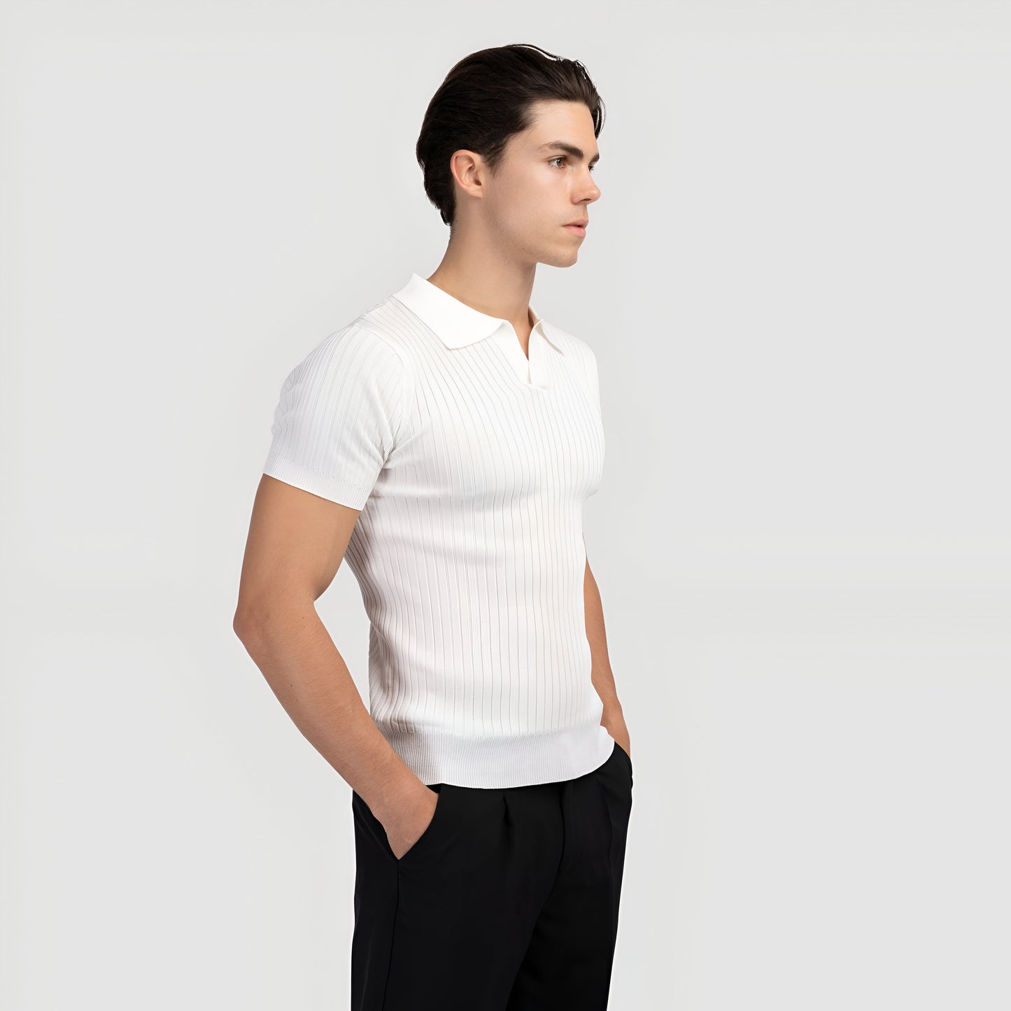 Krritra's Ribbed Knitted White Polo T-Shirt