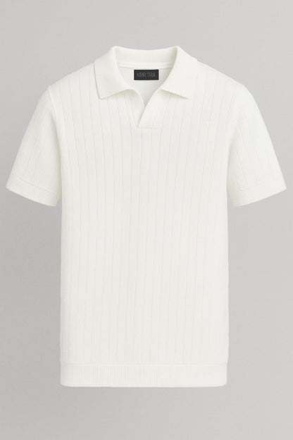 Krritra's Ribbed Knitted White Polo T-Shirt