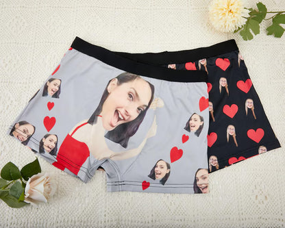 Custom Face Boxers | Personalized Photo Underwear for Men | Funny I LOVE YOU Gift for Boyfriend/Husband
