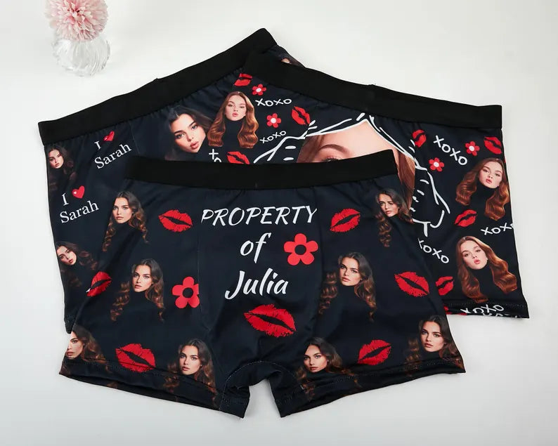 Funny Personalized Face Boxers for Him | Custom Photo Heart Underwear | Anniversary Gift for Husband