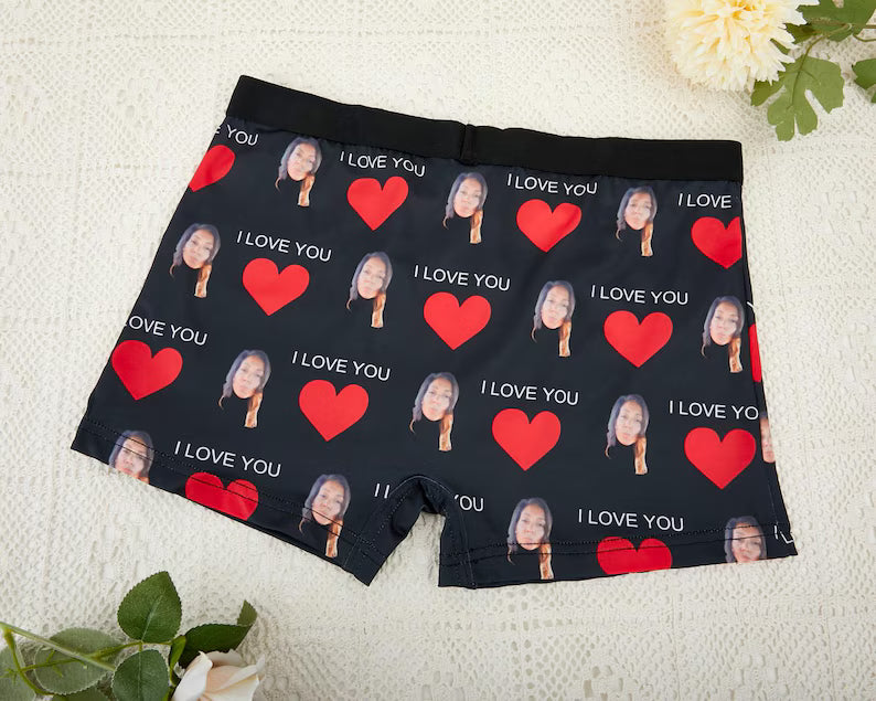 Custom Face Boxers | Personalized Photo Underwear for Men | Funny I LOVE YOU Gift for Boyfriend/Husband