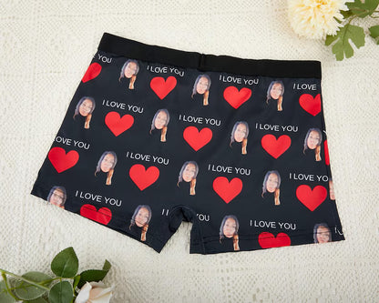 Custom Face Boxers | Personalized Photo Underwear for Men | Funny I LOVE YOU Gift for Boyfriend/Husband