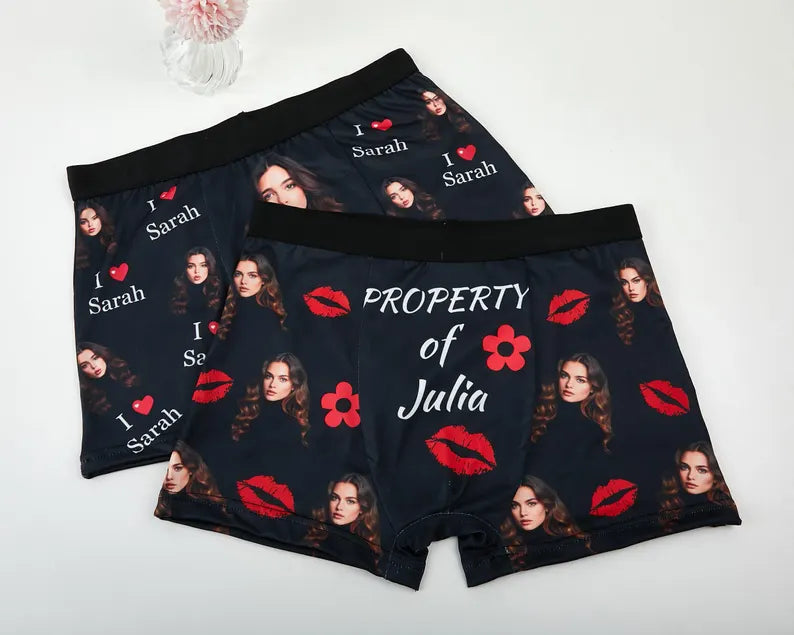 Funny Personalized Face Boxers for Him | Custom Photo Heart Underwear | Anniversary Gift for Husband