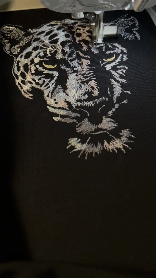 Striking Leopard Head Embroidered Black Unisex Hoodie | Orange Eyes Oversized Streetwear