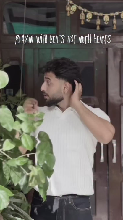 Krritra's Ribbed Knitted White Polo T-Shirt