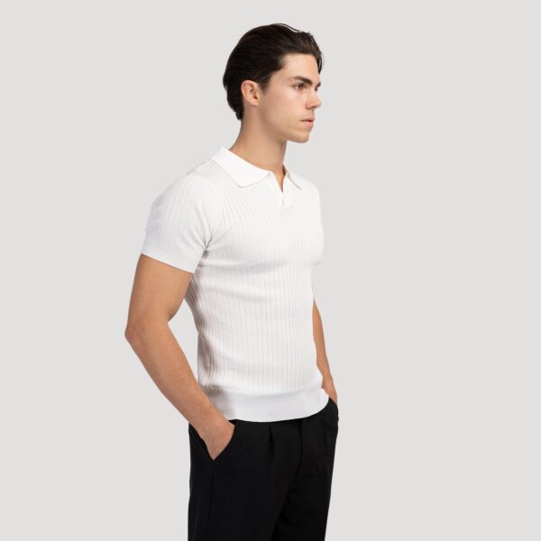 White Knitted Polo T-shirt - Image 5