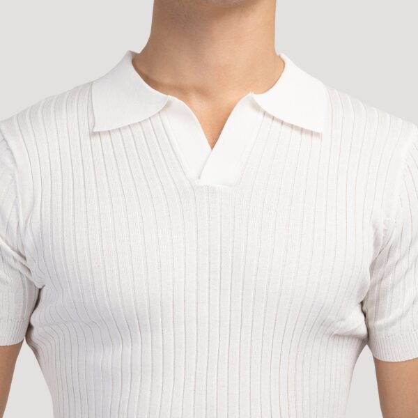 White Knitted Polo T-shirt - Image 3