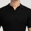 Krritra Black Ribbed Knitted Polo T-Shirt - Image 5
