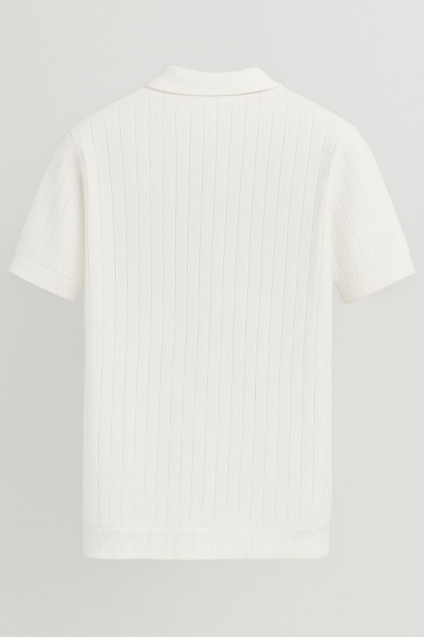 Krritra White Ribbed Knitted Polo T-shirt - Image 5