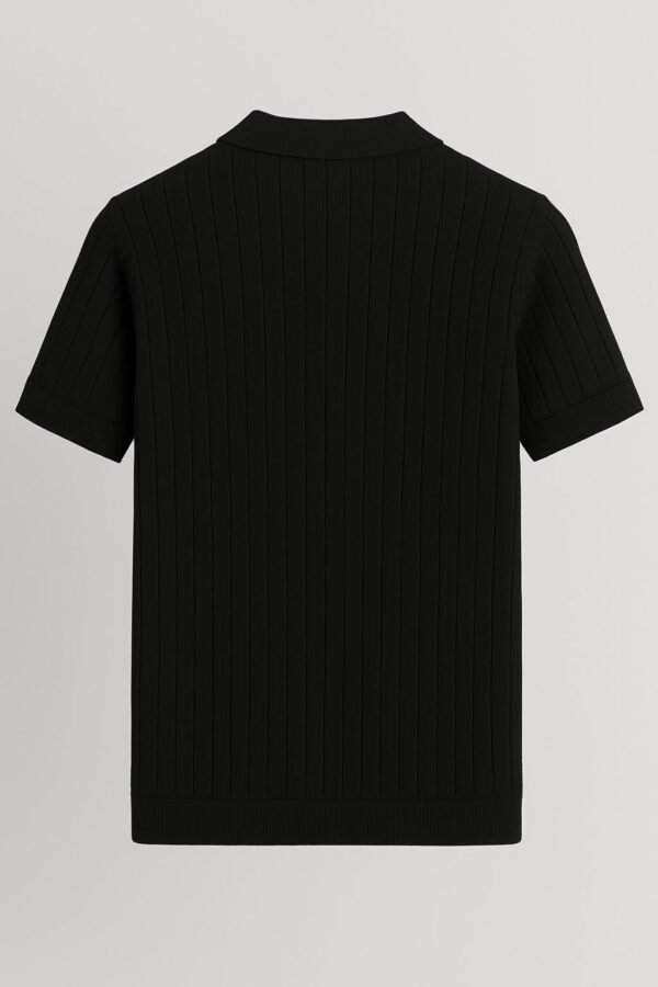 Krritra Black Ribbed Knitted Polo T-Shirt - Image 7