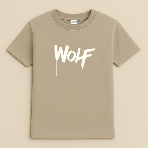 Krritra Beige Wolf Typography T-Shirt – Bold & Minimal Streetwear