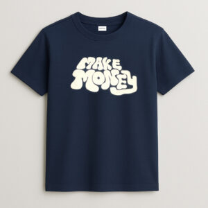 Turn every sidewalk into a runway of hustle with the “King Hustler” Tee in Midnight Blue by Krritra. Featuring the iconic “MAKE MONEY” bubble