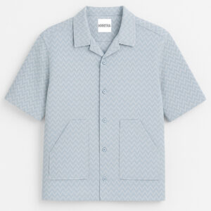 KRRITRA Sky Blue Zigzag Textured Cuban Collar Shirt – Men’s Casual Resort Wear