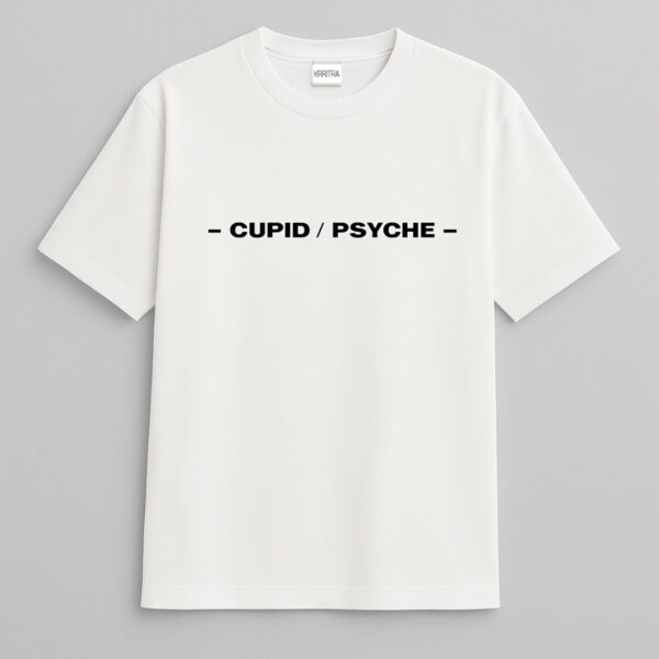 “Cupid / Psyche – Triumph” White Cotton-Lycra Graphic Tee by Krritra