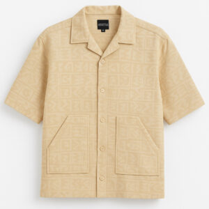 Krritra Signature Beige Textured Cuban Collar Shirt