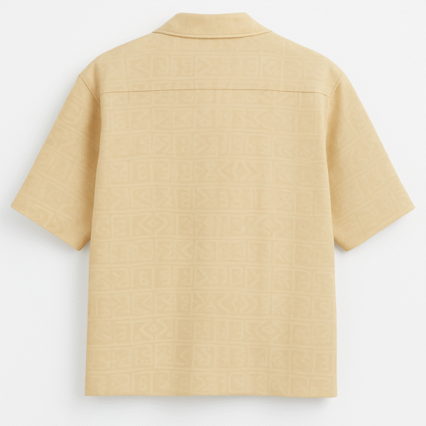 Krritra Signature Beige Textured Cuban Collar Shirt