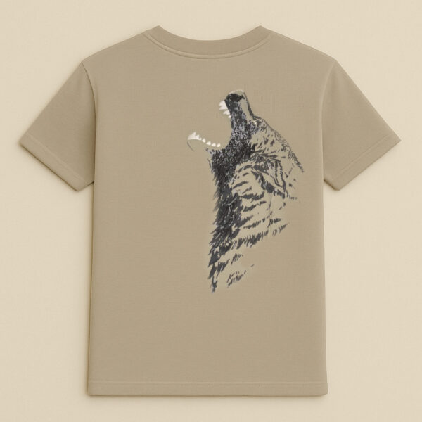 Krritra Beige Wolf Typography T-Shirt – Bold & Minimal Streetwear
